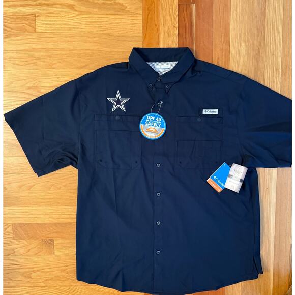 NWT Columbia PFG Dallas Cowboys Shirt XL Vented Omni-Shade Navy Blue UPF 40 - Picture 4 of 12